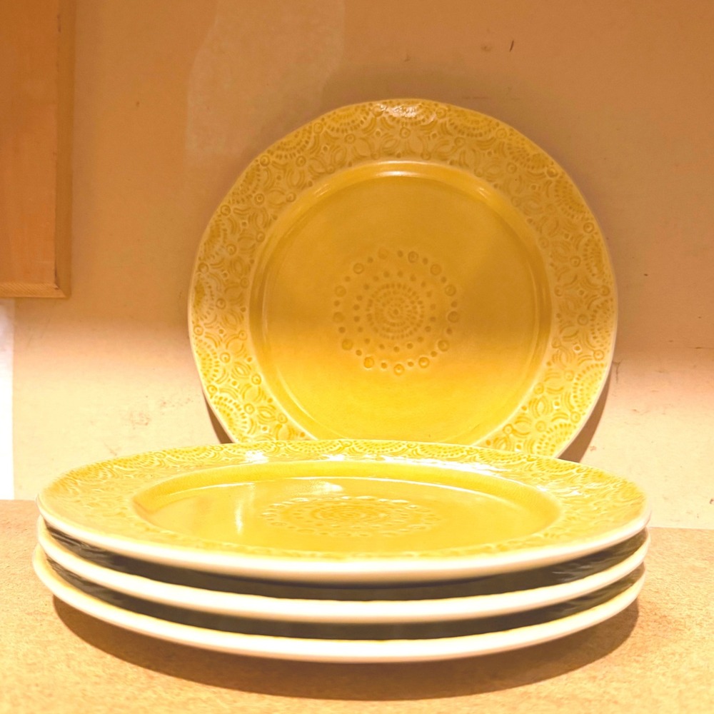 Anthropologie Salad Plates Old Havana Boho Kitchen Set of 4 Mustard Yellow